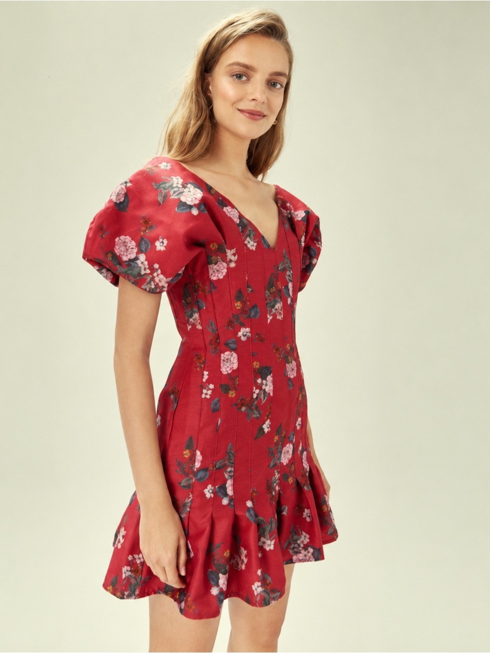 Keepsake The Label Untouchable Floral Chiffon Mini Dress Pink Red Large